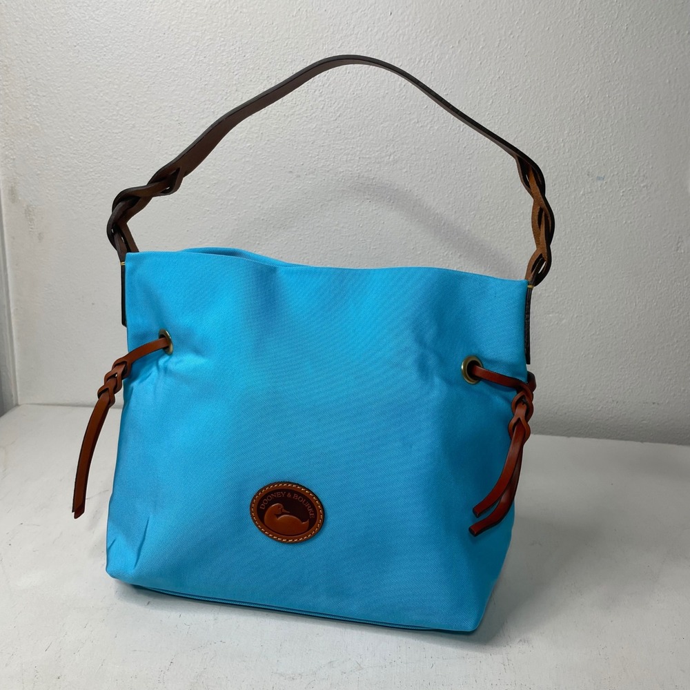 NWOT Dooney & Bourke Sky Blue Hobo Shoulder Bag Nylon Purse Leather Trim Preppy